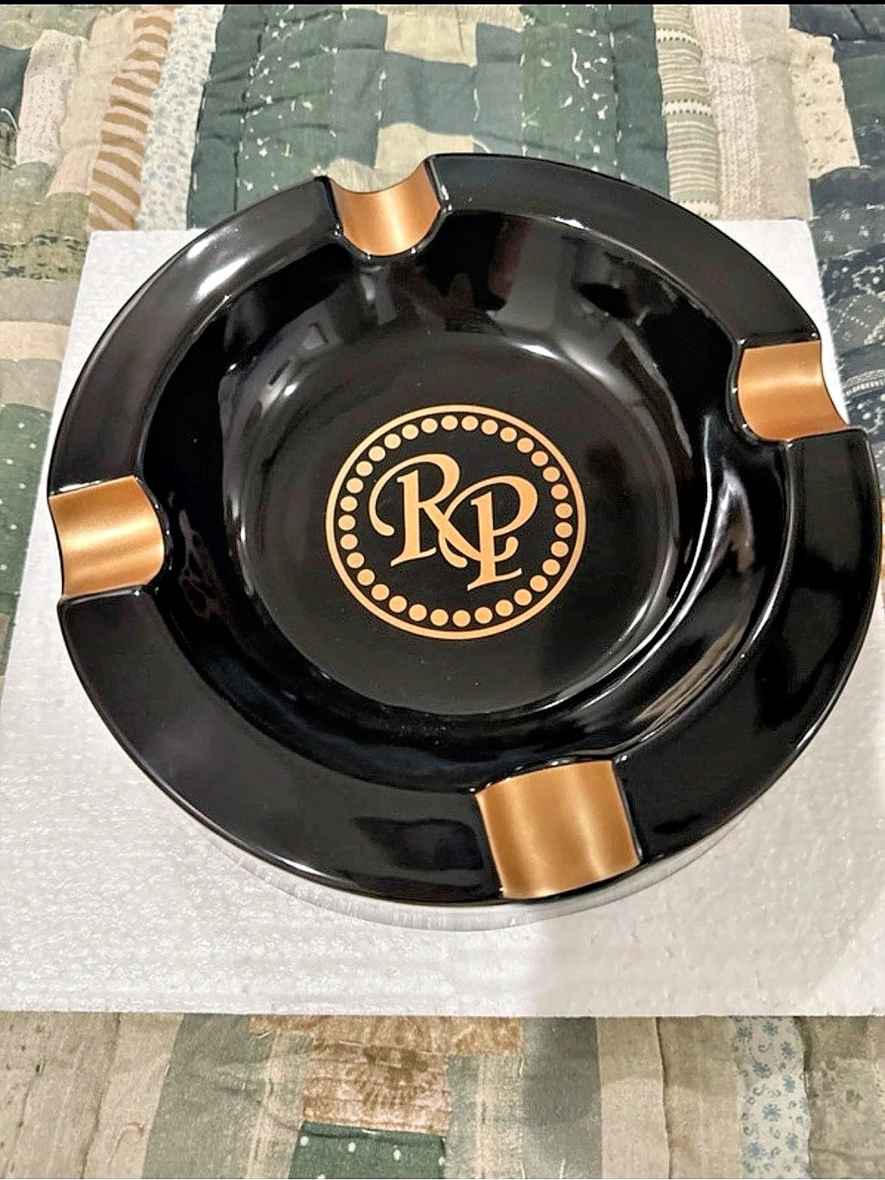 Rocky Patel RP Porcelain Ashtray Black Gold Porcelain Ashtray Like New